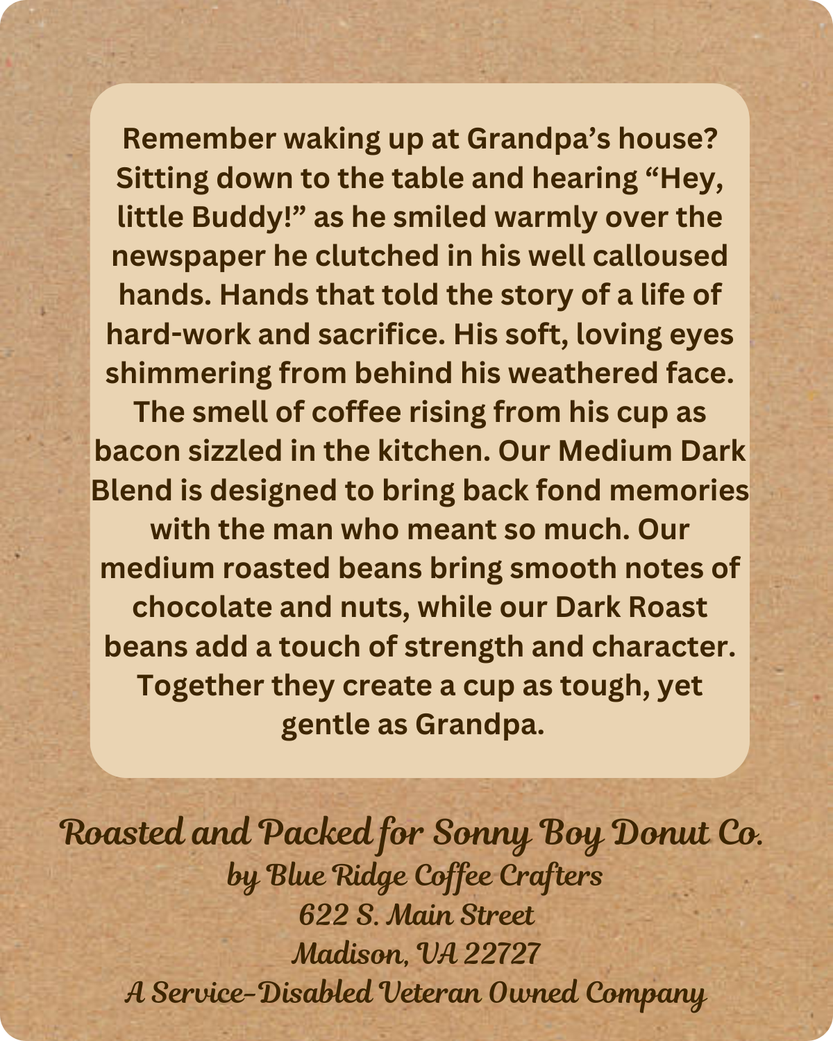 Sonny Boy Donut Co. — Breakfast with Grandpa Coffee, Back Label